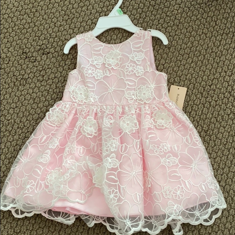 Girls dress (pink and white embroidered)